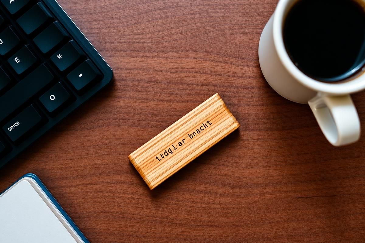 Именной USB-накопитель из дуба с гравировкой рядом с механической клавиатурой и чашкой кофе